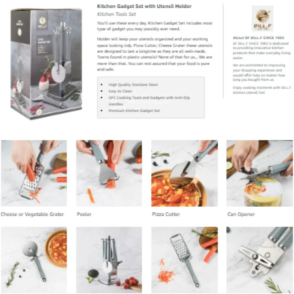 5 pc - Stainless Steel Kitchen Accessory Set w/ Gadget Holder  (Grey/Silver)